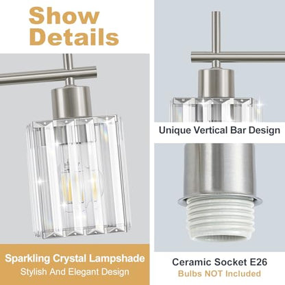 Brushed Nickel Bathroom Light Fixtures, Square, 3-Light | Vanity Lights with Crystal Shades, Modern Bathroom Lighting Fixtures over Mirror (Bulbs Not Included, E26) - color: Brushed Nickel (Square), size: 3-Light