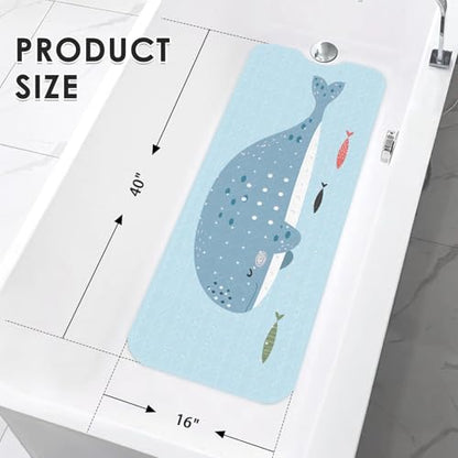 Cute Whale Ocean Bathtub Shower Mat Funny Kids Sea Non-Slip Tub Extra Long Bath Floor 40X16 Inch Machine Washable for Bathroom Tub Bath Mat for Toddler and Baby - color: Cute Whale Ocean