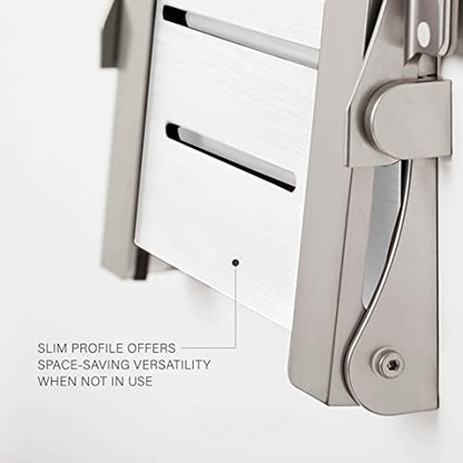 Seachrome Silhouette Comfort Folding Wall Mount Shower Bench Seat with Arms, White Seat with Silver Frame - color: White Seat With Silver Frame and Silver Arm Pads