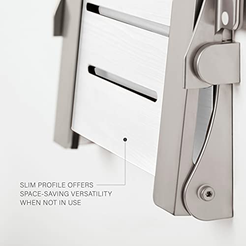 Seachrome Silhouette Comfort Folding Wall Mount Shower Bench Seat with Arms, White Seat with Silver Frame - color: White Seat With Silver Frame and Silver Arm Pads
