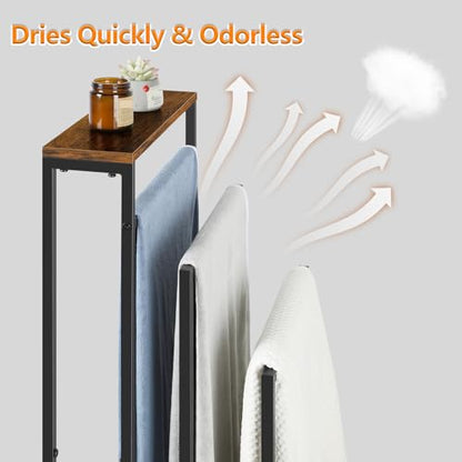 Standing Towel Rack 3 Tier Small Towel Blanket Ladder Holder Stand | For Bathroom Bedroom Living Room, Metal, Farmhouse, with Storage Shelf, Black Brown - color: Black+brown