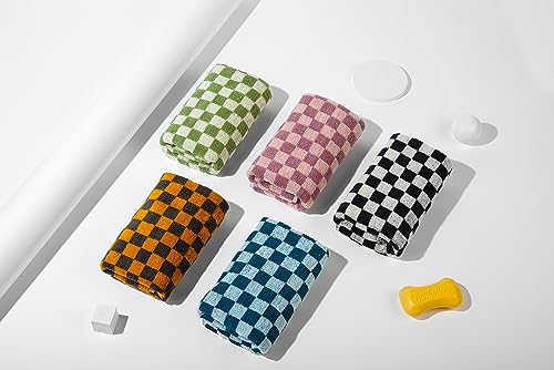 Madi-Cadi Hand Towels 5 Pack - Cotton Face Towels Soft, Absorbent, and Decorative Checkered Design for Bathroom, Kitchen, Gym, and Spa - 13 x 29 Inches for Any Occasion