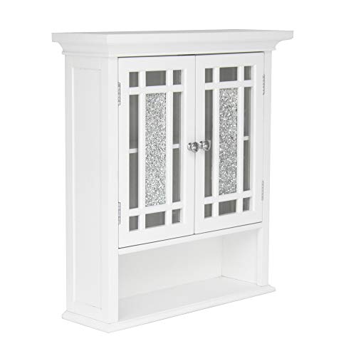 Teamson Home Windsor White Engineered Wood Bathroom Wall Cabinet with Glass Mosaic Doors - color: White, size: Windsor Wall Cabinet