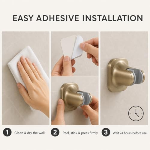 Hand Held Shower Head Holder, Adhesive Showerhead Bracket, Angle Adjustable Shower Wand Holder Wall Mounted, Brushed Gold - color: Brushed Gold