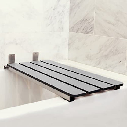 Hermosa 32" x 13.5" Back Wall-Mount Folding Phenolic Gray Tub Seat with 3" Slats - color: Phenolic Gray