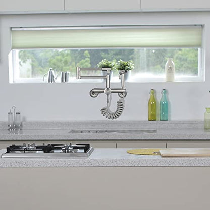 Wall Mount Kitchen Faucet 4""-8"" Center, Pot Filler Tap with Side Sprayer | 304 Stainless Steel Constructed, Brushed Nickle, Rotatable, Foldable - color: Style C, Large S-Union
