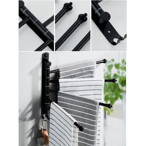 ZHOUXIAO Swing Out Towel Bar Holder Wall Mount/Black Finish Swivel Towel Rack for Bathroom or Kitchen, Metal Towel Bar Folding Arm Swivel Hanger Bathroom Storage 2Bars