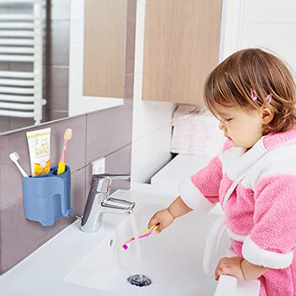 Elephant Toothbrush Holder for Toddler, Suction Cup Cute Toothbrush Holder for Kids, for Bathroom, with 3 Slots and 1 Hook, Sky Blue - color: Sky Blue