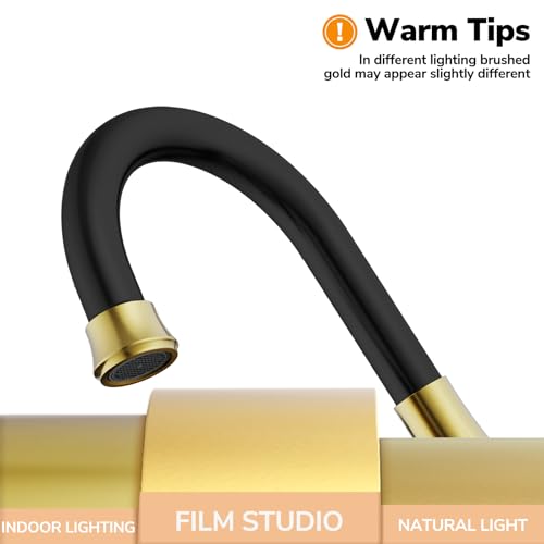 Bathroom Faucet, Hurran 4 inch Centerset 2-Handle Lead-Free, Black&Gold | Bathroom Sink Faucet with Pop-up Drain and Supply Lines, Stainless Steel Faucet for Vanity RV Restroom Laundry Outdoor Sink - color: Black& Gold