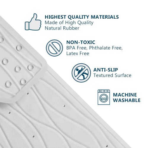 ComfiLife Bath Mat for Bathroom Tub and Shower – Non Slip Extra Large Bathtub Mat with Drain Holes & Suction Cups – Machine Washable Rubber Mats to Keep Bathtub Clean (Cream, Wave 16" x 40")