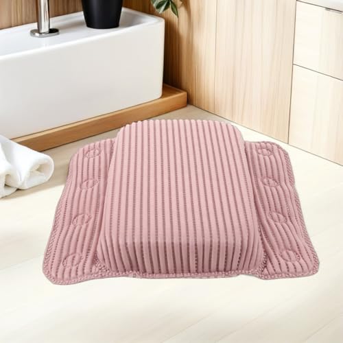 YARNOW Non-Slip Pink Bath Pillow for Tub with 8 Strong Suction Cups, Ergonomic PVC Doublewing Headrest Neck and Back Support, Easy to Clean Bath Accessory for Women at Home or Hotel