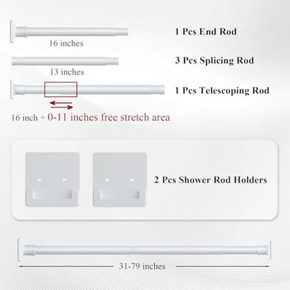 UIOSANRT White Shower Curtain Rod 31-79 inches, Stainless Steel Shower Rod & Tension Rod, Adjustable Tension Shower Curtain Rod for Bathroom, Windows, Closet - color: White, size: 31"-79"