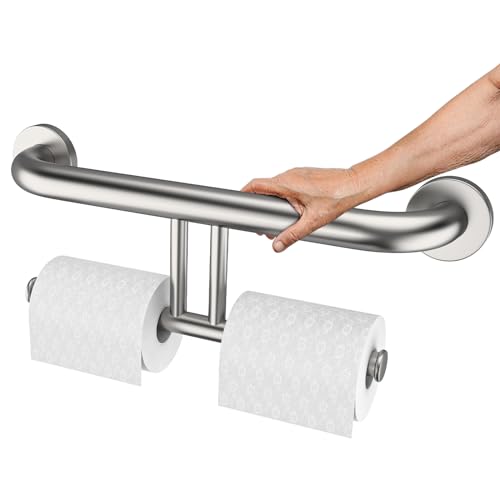 Brushed Nickel Handicap Grab Bar w/Toilet Paper Roll Holder, Zepolu 2-in-1 Safety Assist Bar Balanced Support Handle 17 Inch, Stainless Steel Wall Mounted Bathroom Toilet Grab Bar for Senior Elderly - color: paper holder - brushed nickel, size: 17 inch