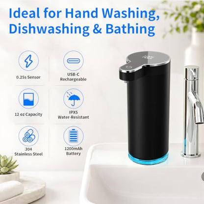 Automatic Liquid Soap Dispenser (Black Liquid Soap) | 12 oz/350ml Rechargeable, 4 Adjustable Liquid Levels, IPX5 Waterproof for Bathroom,Kitchen,Hotel - color: St-01 Liquid Black