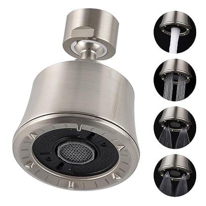 Faucet Aerator 4 Modes, 360° Swivel Faucet Sprayer Head, Brushed Nickel | 55/64" Sink Faucet Head for Bathroom & Kitchen faucets, 2 Large-Angle Rotating Metal Joints, Extra 15/16" Male Adapter - color: Brushed Nickel, style: 2 Swivel Joints