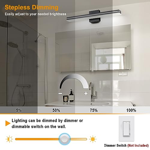 SineRise LED Modern Bathroom Vanity Light Bar (24-Inch, 3000K/4000K/6000K), Matte Black Dimmable Modern Acrylic Bathroom Wall Lighting Fixtures Over Mirror - color: Matte Black, size: 24-Inch