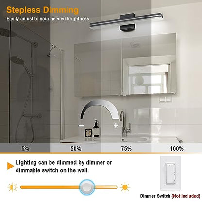 SineRise LED Modern Bathroom Vanity Light Bar (24-Inch, 3000K/4000K/6000K), Matte Black Dimmable Modern Acrylic Bathroom Wall Lighting Fixtures Over Mirror - color: Matte Black, size: 24-Inch