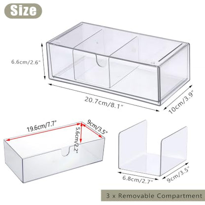 Acrylic Pencil Drawer with Removable Dividers Clear Pull Out Pen Drawer Organizer Stackable Bathroom Organizer for Makeup, Cosmetics, Office Supplies,3 Pack