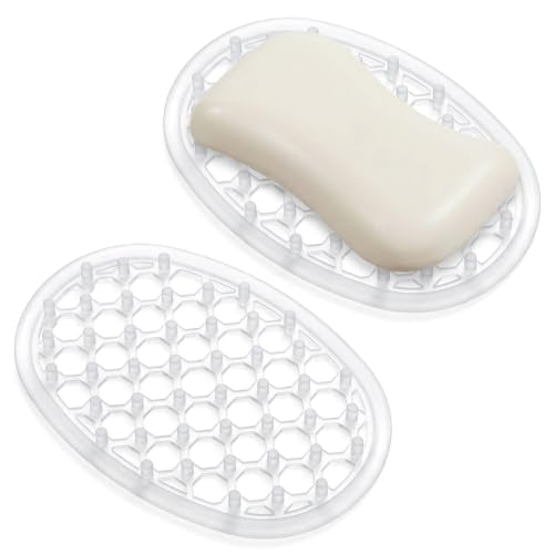 2Pcs Silicone Soap Dish, Bar Soap Holder Non-Slip | with Efficient Drainage Holes, for Shower, for Kitchens, Bathrooms, and Shower Countertops