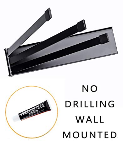 Swing Towel Holder Rack Matte Black | Wall Mounted Towel Bar, Swivel with 3-Arm for Bathroom Kitchen Storage