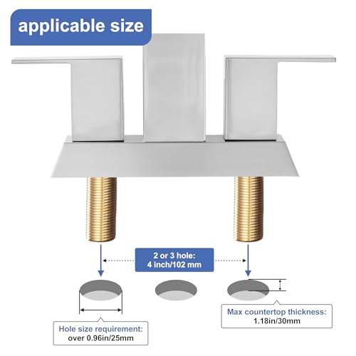 Brushed Nickel Waterfall Bathroom Faucet - 4Inch 2 or 3 Holes Centerset Faucet Bathroom | Two Handles RV Lavatory Basin Vanity Sink Faucets with Overflow Pop-up Drain Assembly & Supply Lines - color: B-Brushed Nickel 4In