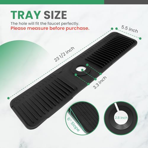 No More Wet Counters - Kitchen Sink Faucet Mat, 24” Silicone, Black