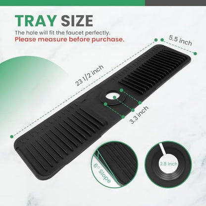 No More Wet Counters - Kitchen Sink Faucet Mat, 24” Silicone, Black