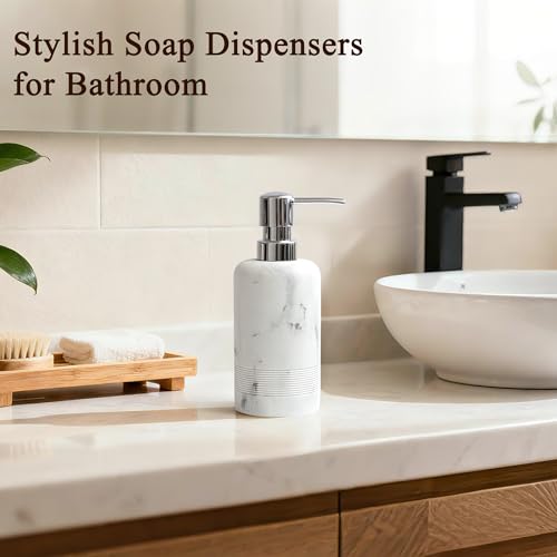 Resin Soap Dispenser Sets, 2 Pcs Heavy Lotion Dispensers,10.8oz Refillable Liquid Soap Dispensers with Rust-Proof Pump for Bathroom Countertop or Kitchen, Artificial Marble White - color: White