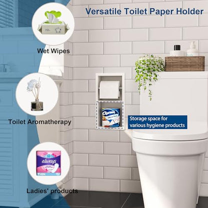 Qeke Recessed Toilet Paper Holder, 304 Stainless Steel Bathroom Toilet Paper Holder with Storage, in Wall Tissue Toilet Roll Holder, Matte White | 304 Stainless Steel, Rustproof & Durable, Space-saving, in Wall Tissue Holder for Bathroom & RV - color: Mat