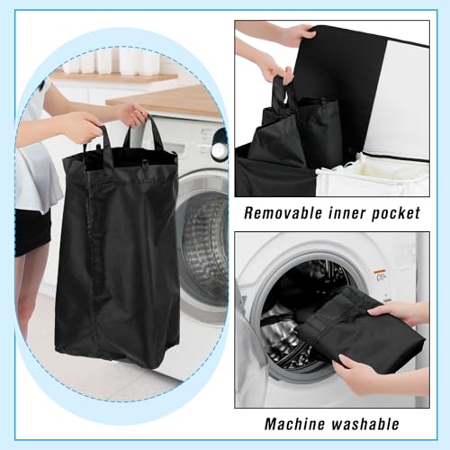 DoubleFill 154L Large Double Laundry Hamper with Lid and Removable Bags Laundry Basket 2 Section Collapsible Dirty Clothes Hamper for Bathroom Bedroom for Husband&Wife Parents or Couple(His Hers) - style: His Hers