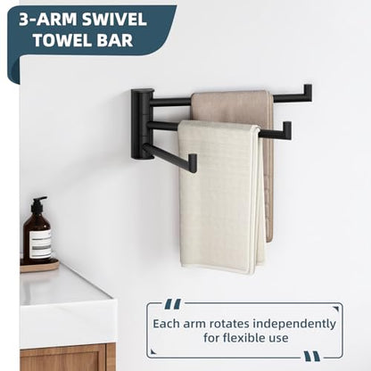 Aomasi Matte Black Swivel Towel Rack with 3 Rotating Arms, Wall Mounted | Rustproof 304 Stainless Steel, Rotate 180° for Easy Towel Access, Space-saving RV Towel Rack for Small Bathroom or Kitchen - color: Matte Black