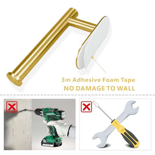 Toilet Paper Holder/Towel Ring Self Adhesive, Eolax No Drilling Gold Bathroom Hardware Accessories, Stainless Steel Sticky Toilet Roll Hanger and Hand Towel Holder, Wall Mounted, 2 Pieces - color: Gold