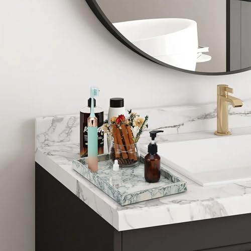 Marble Bathroom Tray,Pure Natural Vanity Tray | Marble Tray for Kitchen Counter Non-Ceramic/Non-Resin,Stone Trays 12 x 8 inch Cyan Green - color: Cyan-green