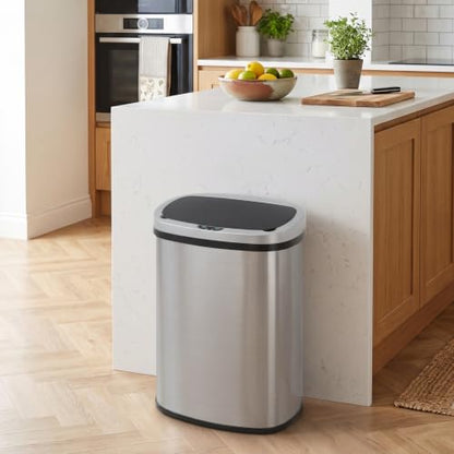 Kitchen Trash Can | Stainless Steel 13 Gallon Trash Can | 50L Touch Free Garbage Can with Lid | Electronic Sensor High Capacity Trash Bin for Bathroom Kitchen Office, Silver - color: Silver