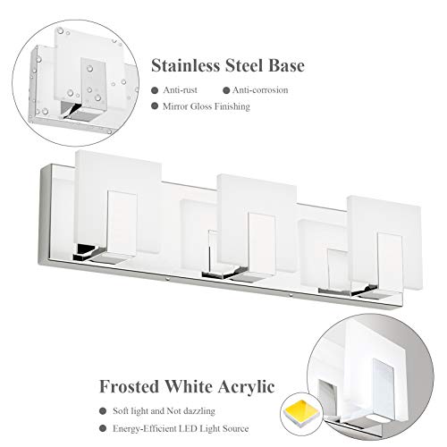 Aipsun 3 Lights Dimmable Modern LED Vanity Light for Bathroom Frosted White Acrylic Chrome Up and Down Bathroom Wall Light Fixtures Over Mirror(White Light 6000K) - size: 3 Lights