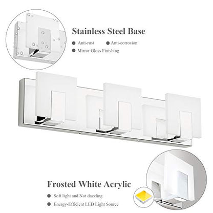 Aipsun 3 Lights Dimmable Modern LED Vanity Light for Bathroom Frosted White Acrylic Chrome Up and Down Bathroom Wall Light Fixtures Over Mirror(White Light 6000K) - size: 3 Lights