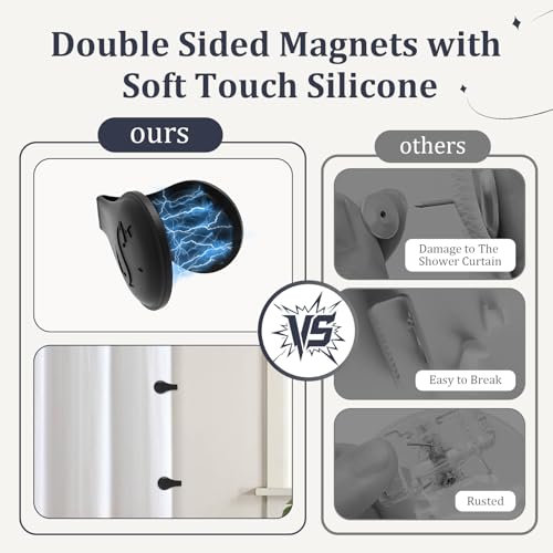 Magnetic Silicone Shower Curtain Clips for Liner 3 Packs (Black) | Self Adhesive, Windproof Splash Holders, Prevent Water Splashing Out, Shower Curtains Keeper, Keep Curtain Closed to Wall - size: 3.3"W x 1.3"L