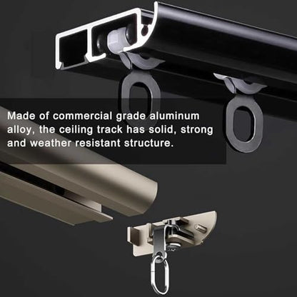 Ultra-Thin Curtain Track Aluminum Curtain Track Ceiling Mounted Curtain Rail Curtain Single Tracks Room Divider-Ceiling Curtain Rail Curtain Pole for Living Room/Bedroom(Gold,4m(13.1ft)) - color: Gold, size: 4m(13.1ft)