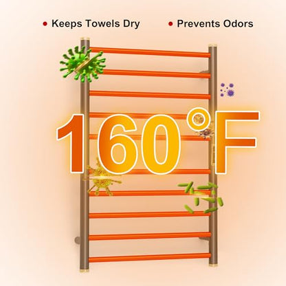 Electric Towel Warmer Rack,Heating Towel Warmer,Timer & Temperature Control,Wall-Mounted Plug-in for Bathroom,Brushed Gungrey,Stainless Steel,10-Bar(31.5x20.08x4.41in) - color: Round-matte Gungrey With Gold Top, size: 10 Bars