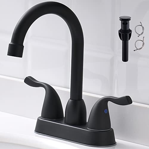 2 Handle Black Bathroom Sink Faucet - 4 Inch Centerset Faucet Bathroom 2 or 3 Hole Lavatory Faucet Bathroom Vanity Sink Faucets with Pop-up Drain and Supply Lines Matte Black - color: Black