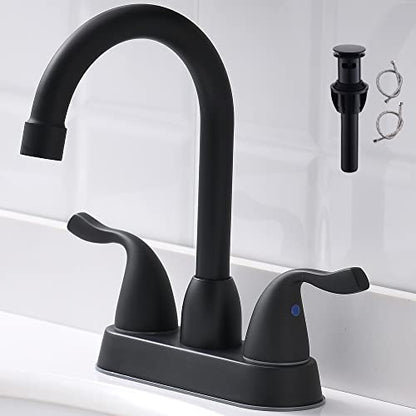 2 Handle Black Bathroom Sink Faucet - 4 Inch Centerset Faucet Bathroom 2 or 3 Hole Lavatory Faucet Bathroom Vanity Sink Faucets with Pop-up Drain and Supply Lines Matte Black - color: Black