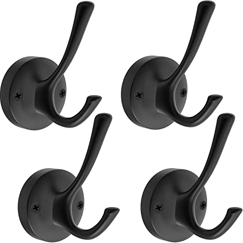 TOFIIGREM Matte Black Wall Hooks, 4 Pack Heavy Duty Coat Towel Hook Metal Double Backpack Hook Wall Mounted, Bath Towel Hooks for Entryway Cubicle Bathroom Closet Garage - color: Black, size: 4 Pack