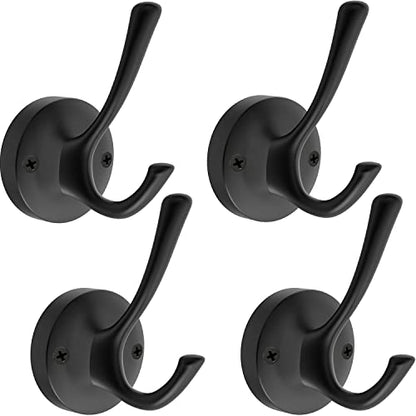 TOFIIGREM Matte Black Wall Hooks, 4 Pack Heavy Duty Coat Towel Hook Metal Double Backpack Hook Wall Mounted, Bath Towel Hooks for Entryway Cubicle Bathroom Closet Garage - color: Black, size: 4 Pack