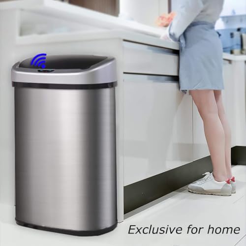 FDW | 13 Gallon Stainless Steel Trash Can with Lid | Steel | Automatic Touchless Lid with Motion Sensor | Kitchen Garbage Can with Waterproof Design | for Home, Office, Bathroom - color: Stainless Steel, style: Stainless Steel