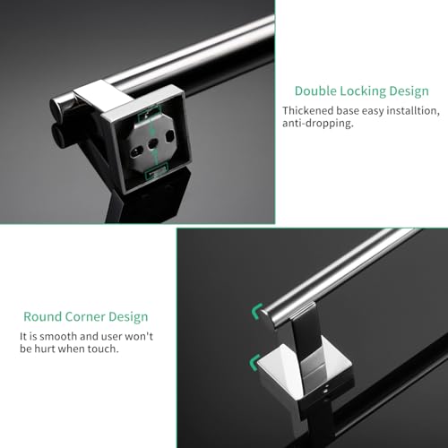 Miyili 4-Pieces Polished Stainless Steel Bathroom Hardware Set Wall Mounted - Includes Double Towel Bar, Hand Towel Rack, Toilet Paper Holder, Robe Hook, BS02C4 - color: Polished Steel