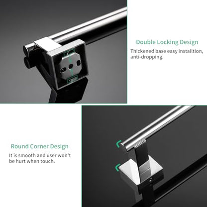 Miyili 4-Pieces Polished Stainless Steel Bathroom Hardware Set Wall Mounted - Includes Double Towel Bar, Hand Towel Rack, Toilet Paper Holder, Robe Hook, BS02C4 - color: Polished Steel