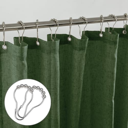 KOUFALL Olive Green Boho Shower Curtain,Linen Fabric Waterproof Retro Shower Curtains for Bathroom with Hooks,72 Inches Long,Ivy - color: Olive Green, size: 72"W x 72"L (Pack of 1)