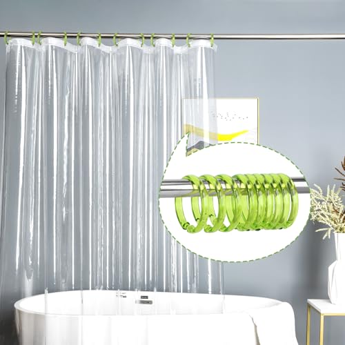 Green Shower Curtain Hooks - 12 Pcs Circular Plastic Shower Curtain Rings for Bathroom - O Shaped Transparent Green Shower Hooks Rings for Shower Curtain Rod - color: Transparent Green