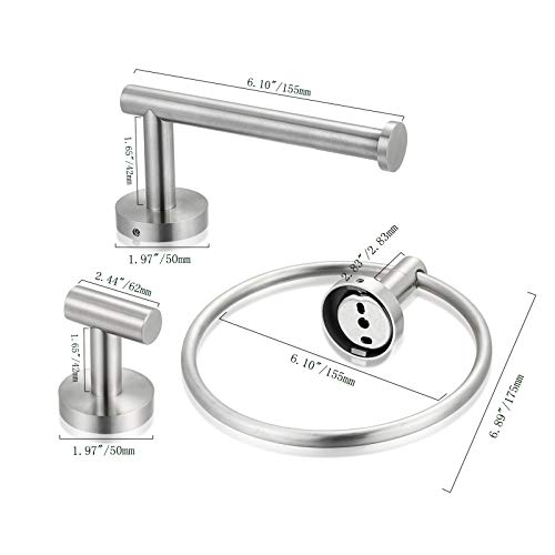 Bathroom Hardware Set 3 Piece-Robe Hook, Hand Towel Holder and Toilet Paper Holder for Bathroom Towel Rack Heavy Duty Towel Hanger Wall Mounted Bathroom Fixtures, - color: Brushed Nickel-3