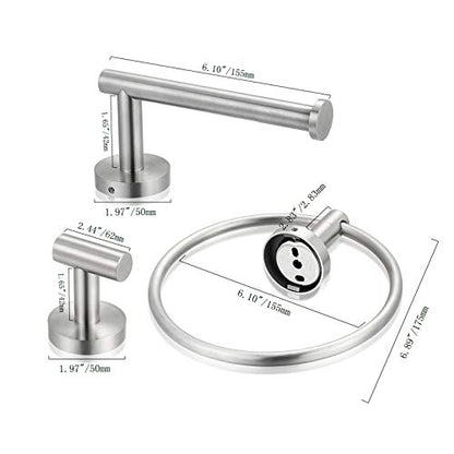 Bathroom Hardware Set 3 Piece-Robe Hook, Hand Towel Holder and Toilet Paper Holder for Bathroom Towel Rack Heavy Duty Towel Hanger Wall Mounted Bathroom Fixtures, - color: Brushed Nickel-3